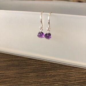 sterling sliver, diamond, and amethyst heart tiny fishhook earrings